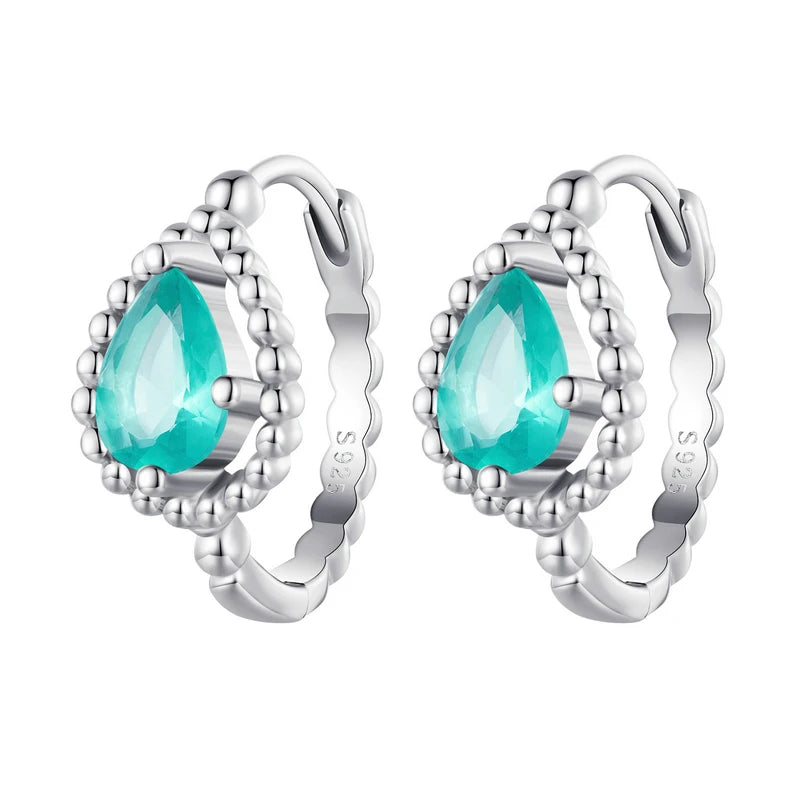 Bamoer 100% 925 Sterling Silver Original Blue Green Zircon Earrings Main Stone for Women Anniversary Wedding Fine Jewelry Gift