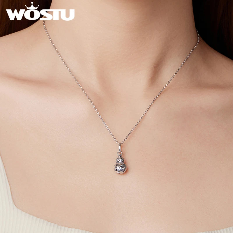 WOSTU 925 Sterling Silver Hollow Pattern Style Gourd Pendant For Women DIY Gift Original Charm beads Fit Bracelet Necklace