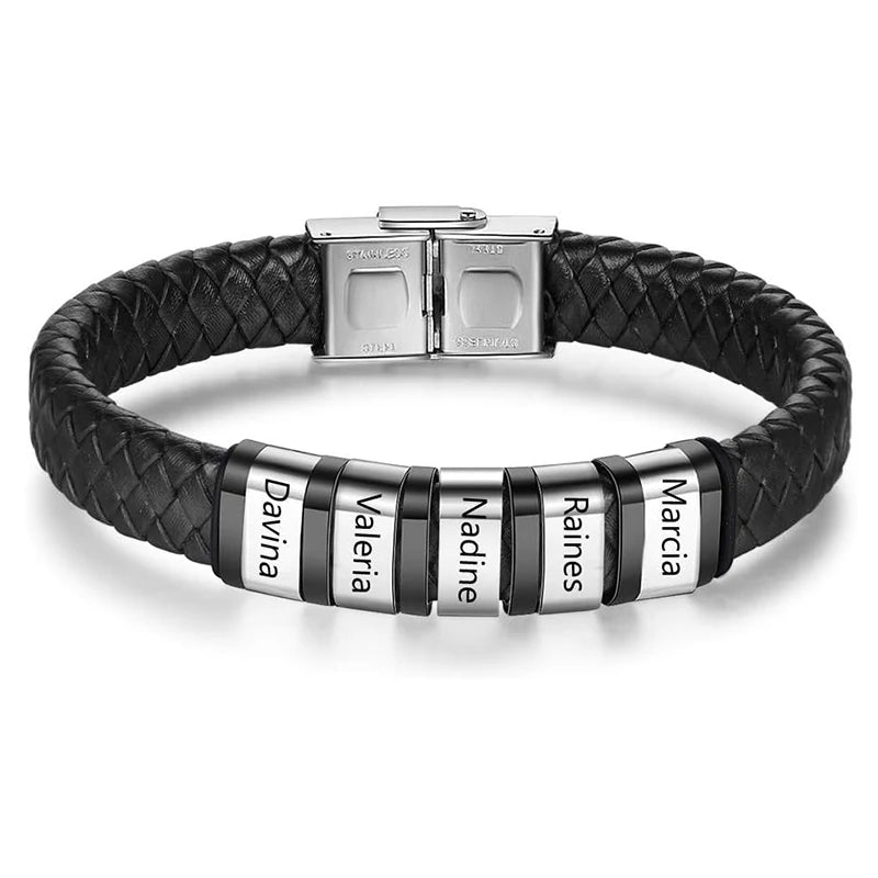 Personalized Bracelets for Men Custom Men's Name Bracelets Braid Leather Bracelet with 1-5 Names Engraved Personalized Gift for