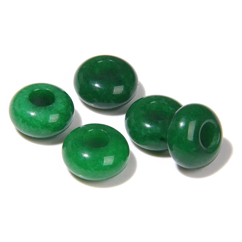 5PCS Natural Big Hole Round Abacus Bead 14mm Opal Tiger Eye Jade Hollow Stone Pendant For Jewelry Making Necklace Earrings DIY