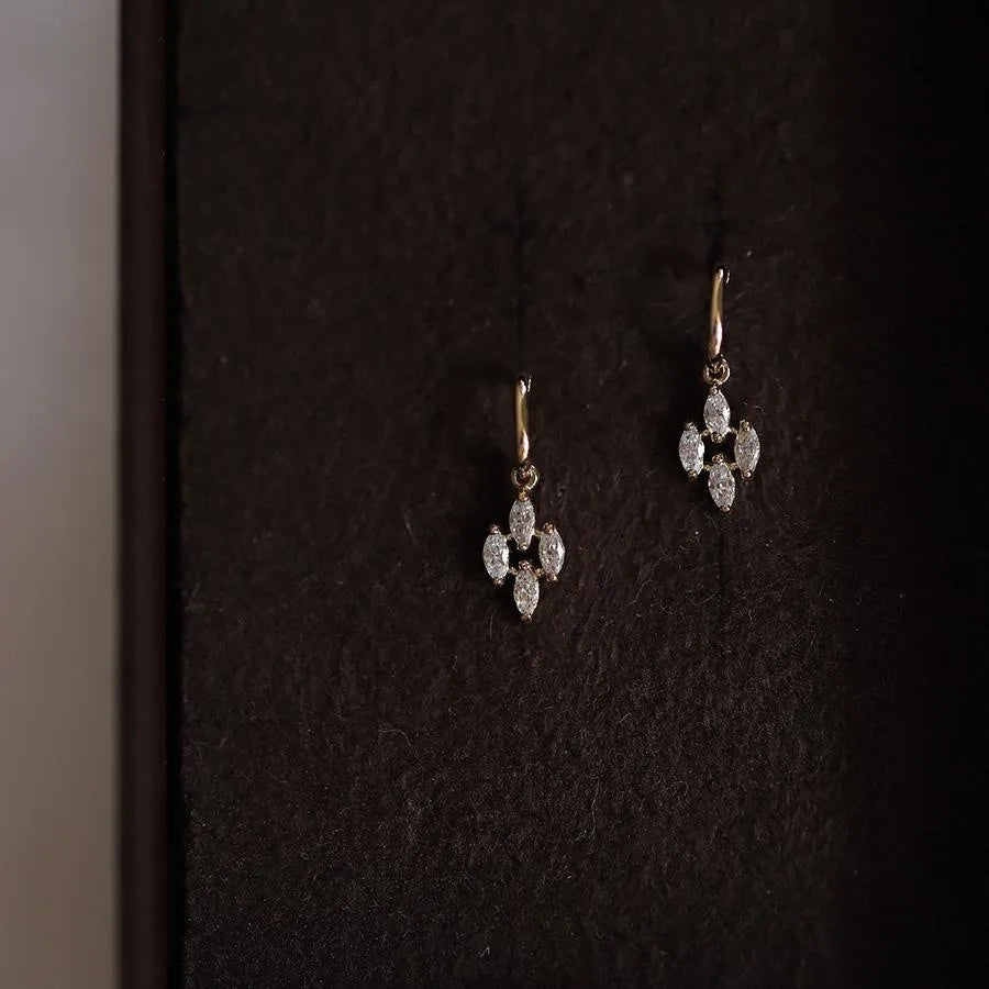 925 Sterling Silber vergoldet 14 Karat Gold Japanische Vintage Diamant Zirkon Anhänger Ohrringe für Frauen Exquisiter Alltagsschmuck