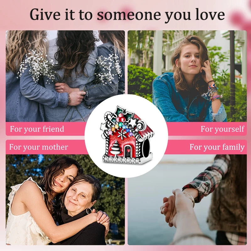 925 Sterling Silver Christmas House Charms Pendants Fit Women Original Bracelet DIY Christmas Gift