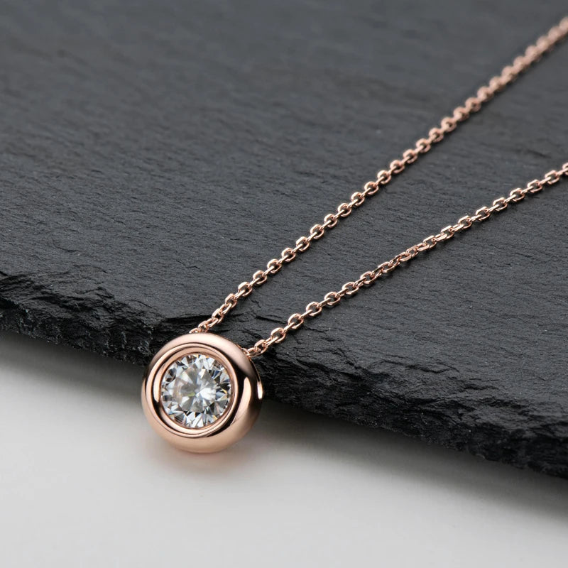 OXTAO D VVS1 Round Cut Moissanite Pendant Necklace Female Jewelry Real 925 Silver Clavicle Chain Necklace Fine Jewelry Gift