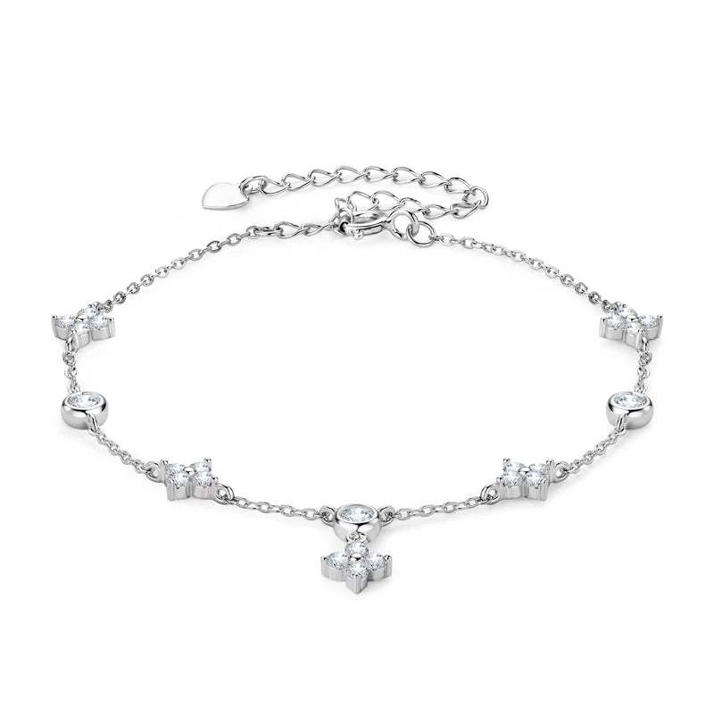 OXTAO Adjustable Chain Four-leaf Flower Bracelet With Certified Moissanite Bracelet for Women Real 925 Silver Jewelry Gift