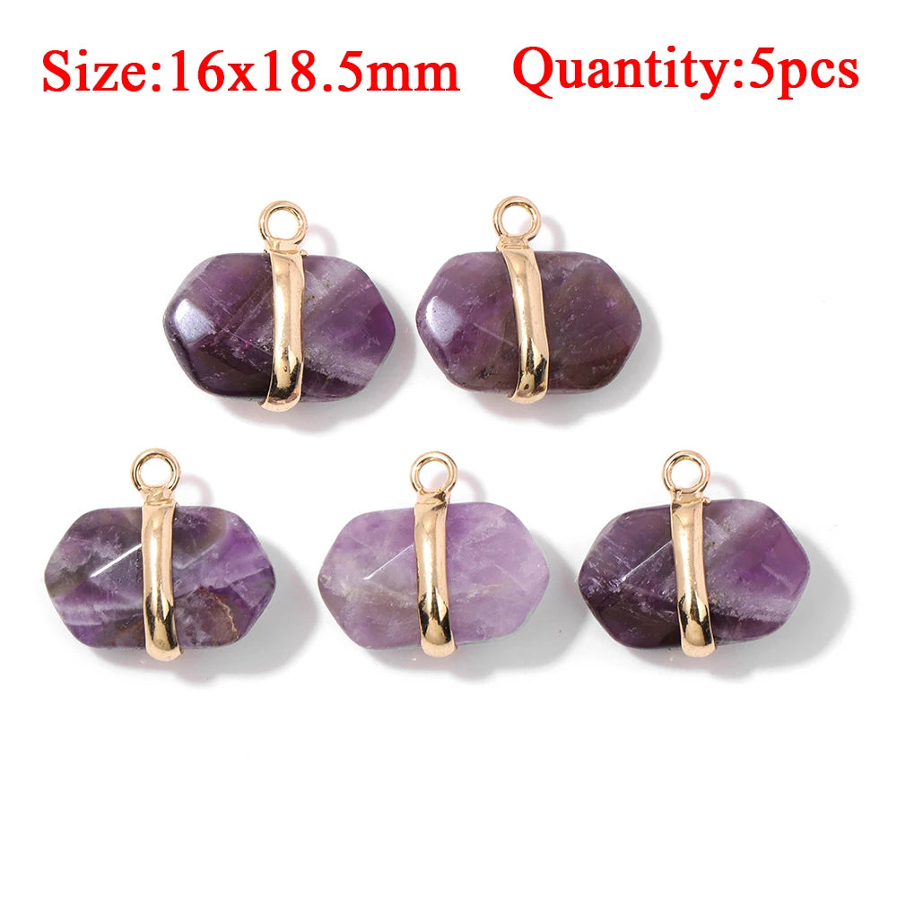 Wholesale Natural Amethyst Pendant Connector Reiki Hexagon Sun Bag Sun Stone Charm For Handmade Women Necklace Bracelet Jewelry