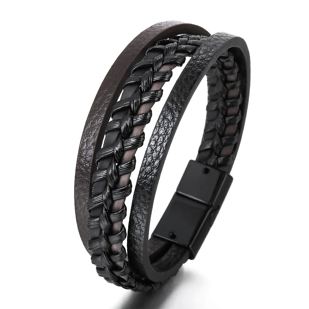 Trendy  Leather Bracelets For Men Multilayer Braided Rope Bracelets For Male Bracelets Jewelry Pulsera Hombre - Madeinsea©