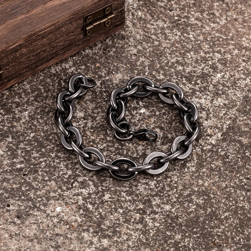MKENDN High Quality Men Stainless Steel Creative Retro Oxidized Black Link Chain Bracelets Punk Rock Motorcycle Male Jewelry