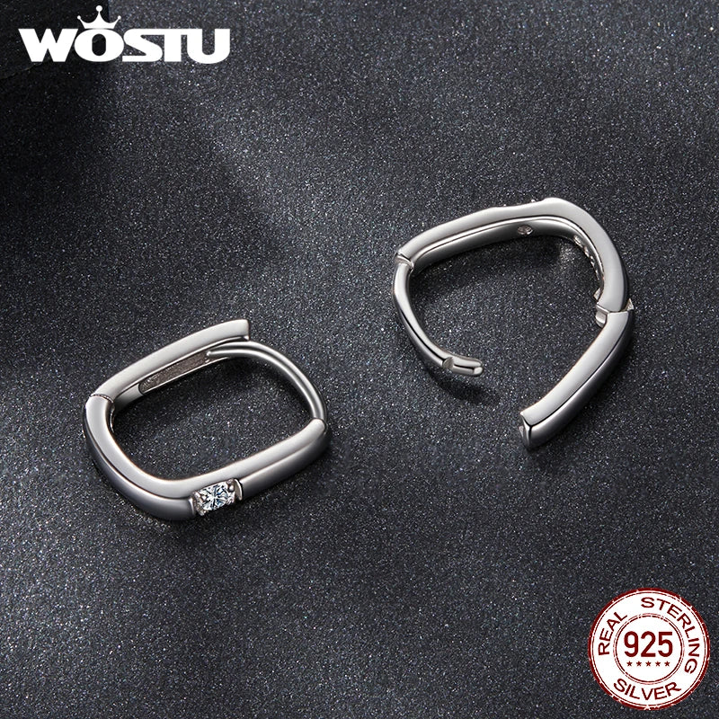WOSTU Simple Rectangle Moissanite Wedding Earrings For Women Lab Diamond 925 Sliver Geometry Ear Clip Hoops Mother's Day Gifts