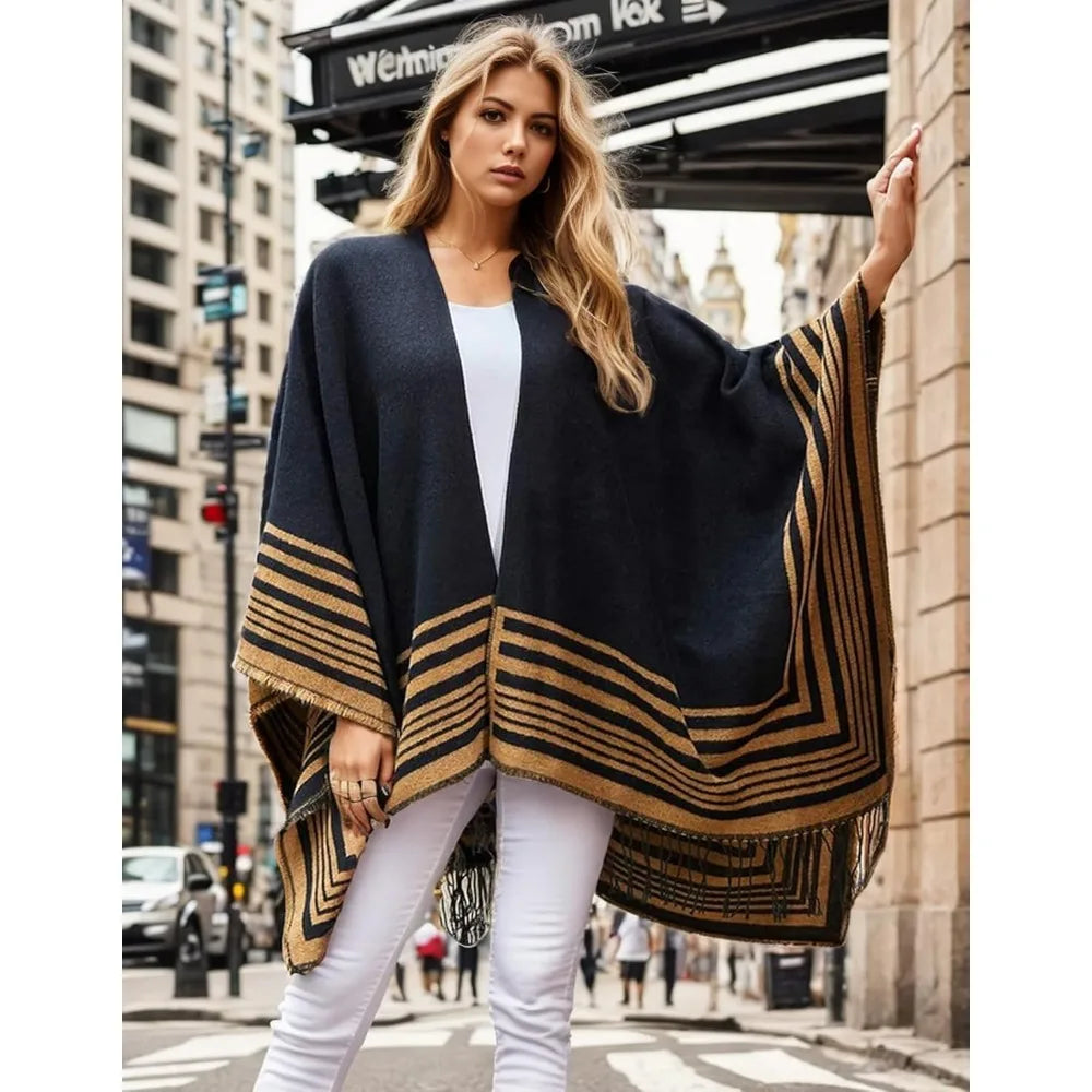 Women's shawl, front open cape, oversized sweater, autumn and winter casual open cape