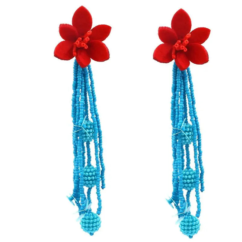 Hot Selling Long Tassel Flower Dangle Earrings for Woman Party