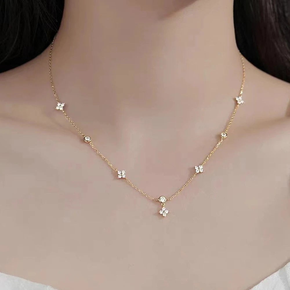 Serenity D Moissanite Necklace for Women Gift Solid 925 Silver Sparkling Lab Diamond Four Leaf Clover Pendant Neck Chain Jewelry