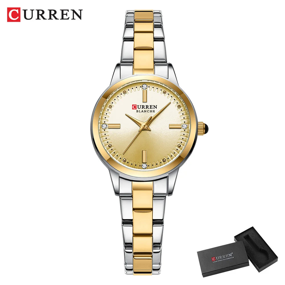 CURREN Simple Round Dial Fashion Dress Quartz Watches for Ladies with Stainless Steel Bracelet Luxury Wristwatches - Madeinsea©