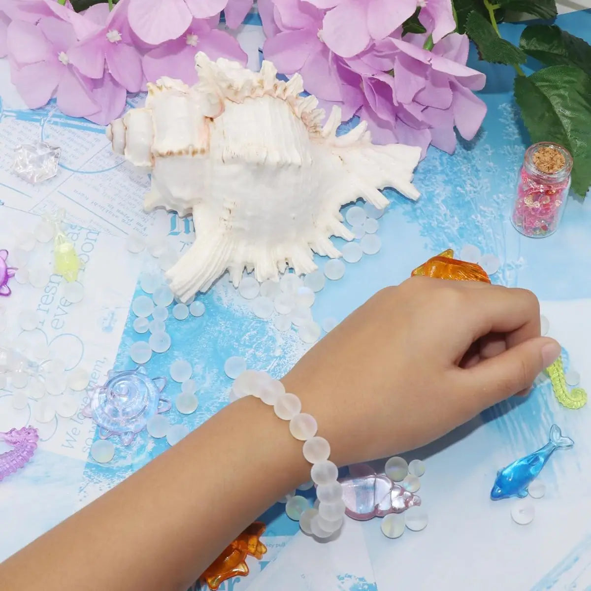 Matte White Aurora Crystal Glass Beads, 6/8/10MM Frosted Glitter Shining Mermaid Round Loose Beads, Rainbow Holographic - Madeinsea©