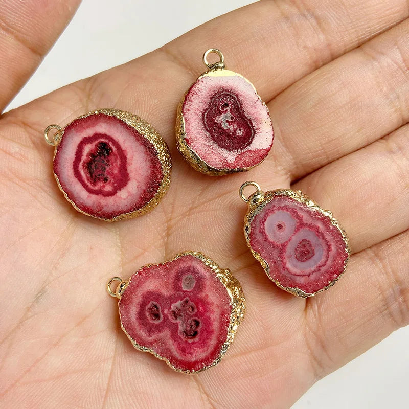 2PCS/lot Natural Druzy Agates Connectors Irreguar Round Quartzs Pendant For Jewelry Making Necklace Bracelets DIY Accessories