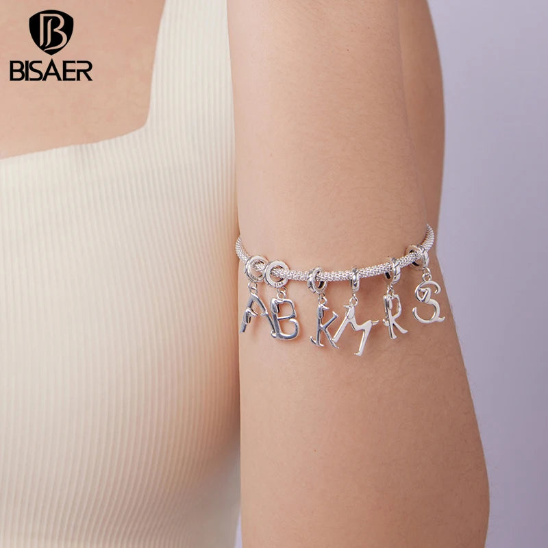BISAER 100% 925 Sterling Silver Letter Charm Bead Cute Dachshund Dog Pendant For Women DIY Bracelet & Necklace Fine Jewelry Gift