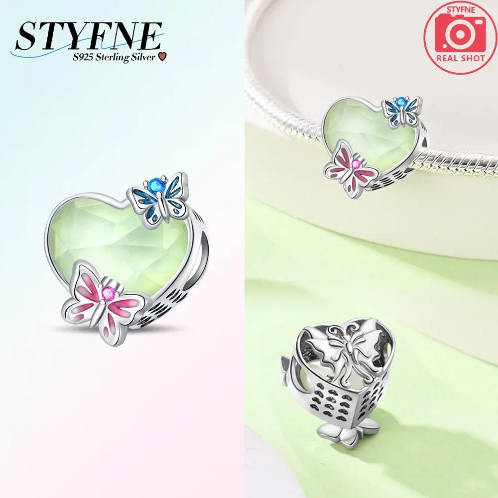 925 Sterling Silver Chameleon Luminous Firefly Butterfly Charms Beads Fit 925 Original Bracelets Fine DIY Jewelry Making