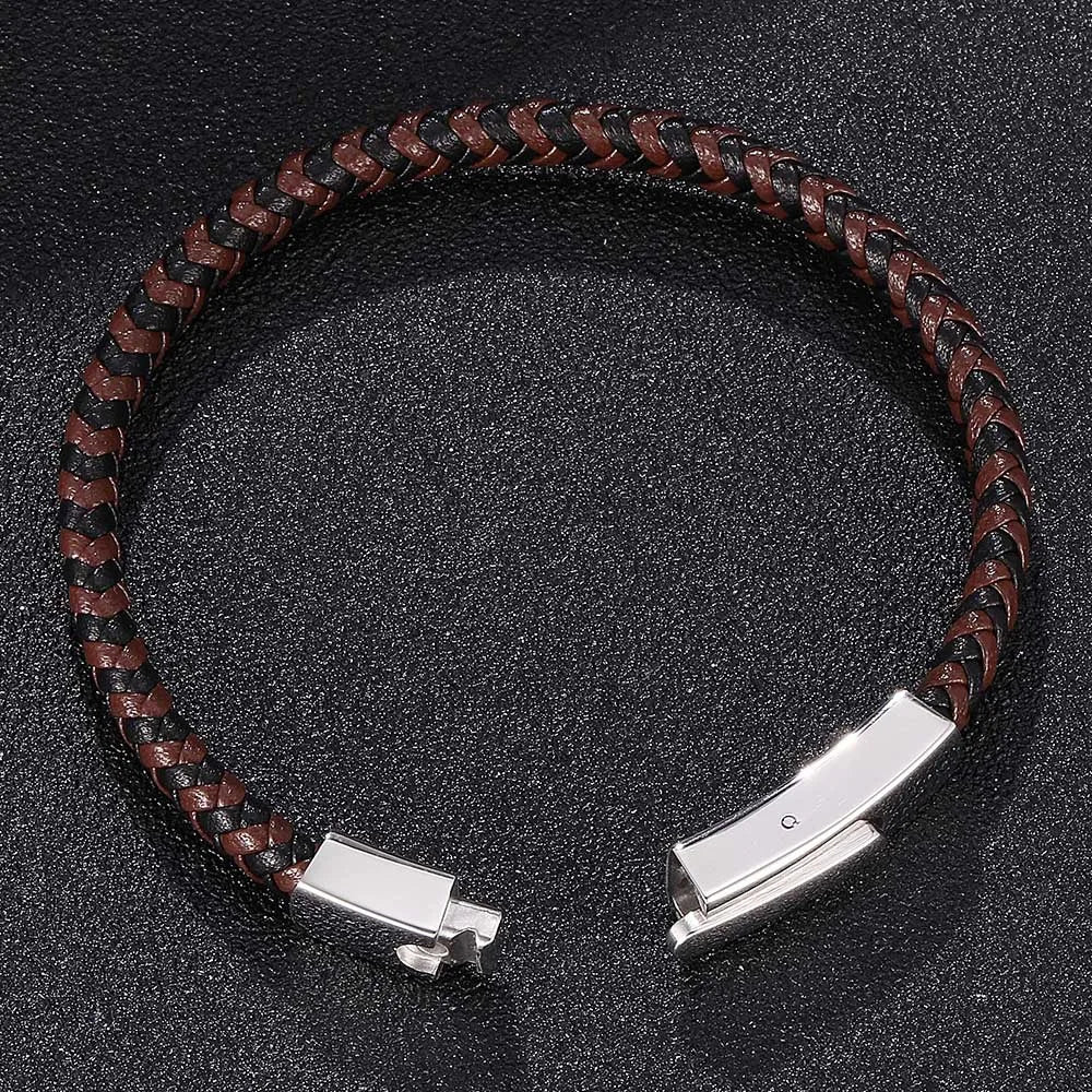MKENDN Simple Classic Men Handmade Coffee Black Leather Braided Rope Man High Quality Stainless Steel Button Jewelry