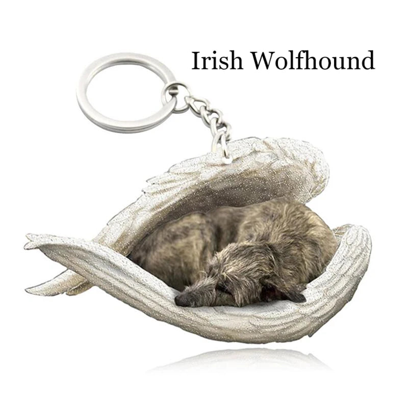 100 Style Cut Dog Sleeping Angel Pendant Bag Keychain Car Keychain Keyring Animal Pet Jewelry Boyfriend Girls Gift Accessories