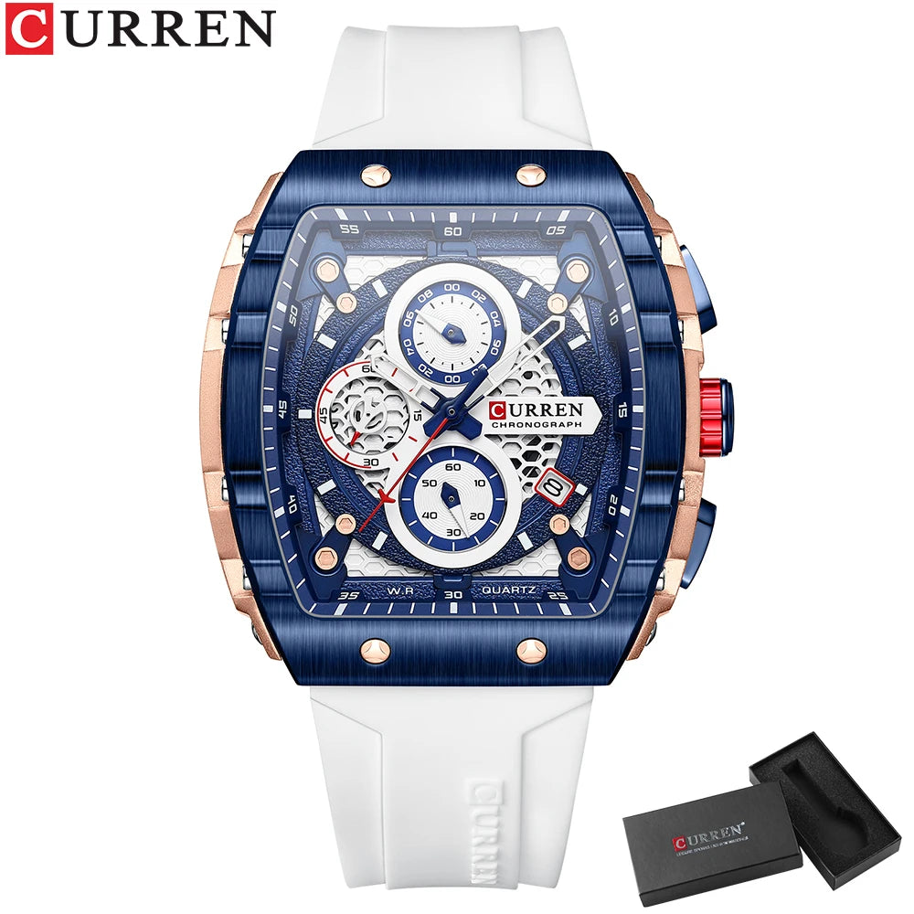 CURREN Luxury Brand Men's Wristwatches Sport Chronograph Quartz Silicone Bracelet Watches with Big Dial