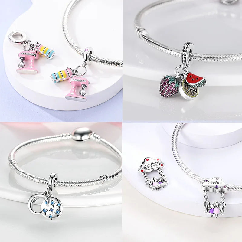 New Silver Plated Red Charms Beads Coffee Cherry Pandora Pendant Fit Original Pandora Bracelet DIY Women Jewelry Accessories