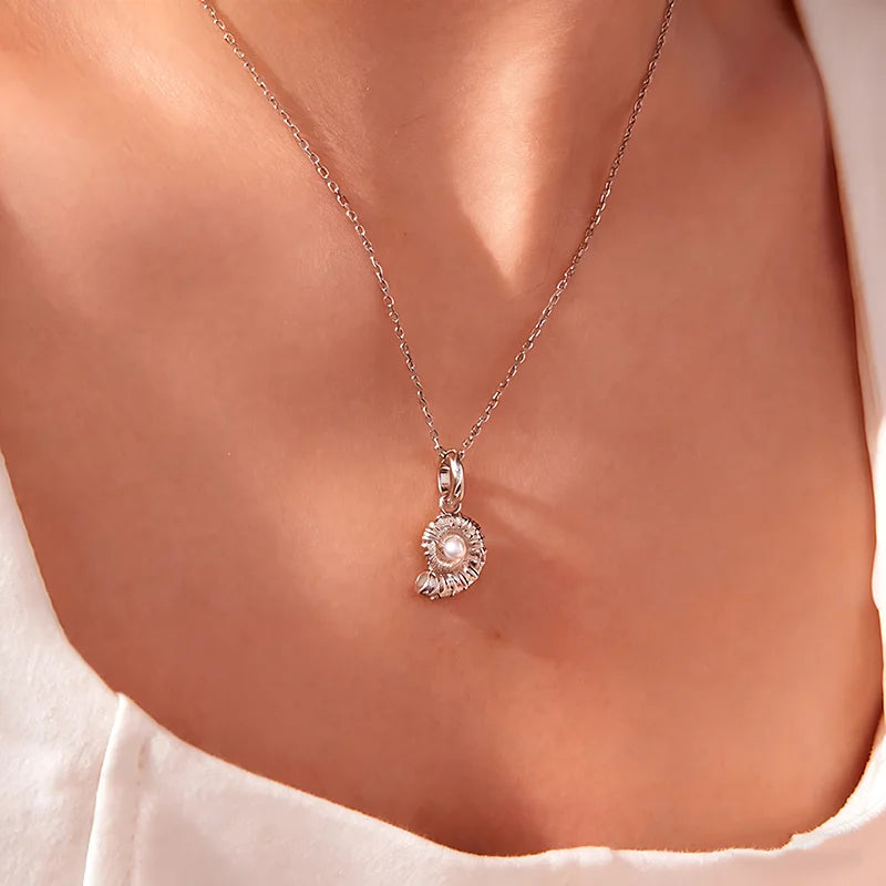 WOSTU 925 Sterling Silver Seashell Pendant Charms With Pearl & CZ, Top Quality Holiday s925 jewelry Sea Shell Chain Links