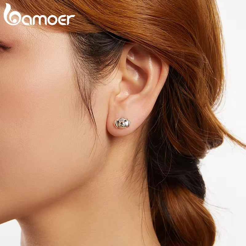 BAMOER Ohrringe aus 925er Sterlingsilber mit Labrador-Motiv für Damen und Mädchen, Schmuck mit Tiermotiv für Tierliebhaber SCE1878