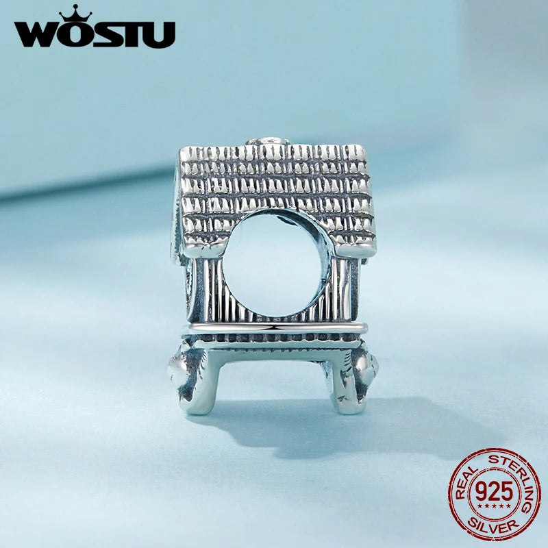 WOSTU Retro 925 Sterling Silver Cuckoo Clock Charm Vintage House Clock Beads Fit Original Bracelet Jewelry Making DIY Gift