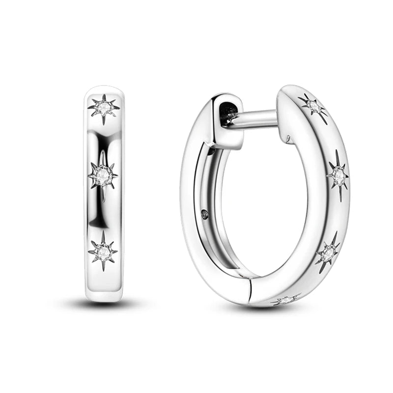 Original Cute 925 Silver Sparkling Colorful Zircon Pink Heart Shape Star Moon Earrings For Women Wedding Engagement Jewelry Gift