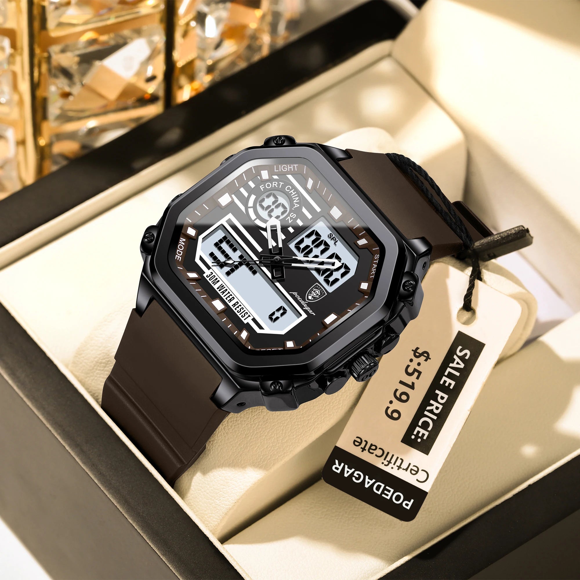 POEDAGAR Sports LED Men Watch Waterproof Luminous Week Date Square Man Wristwatch Silicone Strap Electronic Quartz Men's Watches