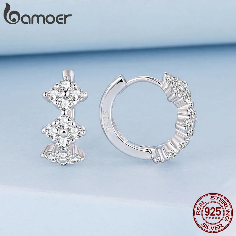 BAMOER 925 Sterling Silber Vierblättrige Kleeblatt-Creolen für Damen, Vollzirkus-Ohrringe, zartes Schmuckgeschenk