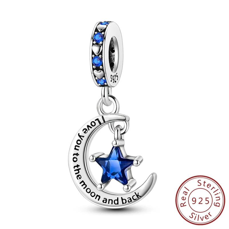 100% Real 925 Sterling Silver Charms Beads Stars Moon Pendant Fit Original Charms Bracelets Bangle DIY Jewelry Gifts