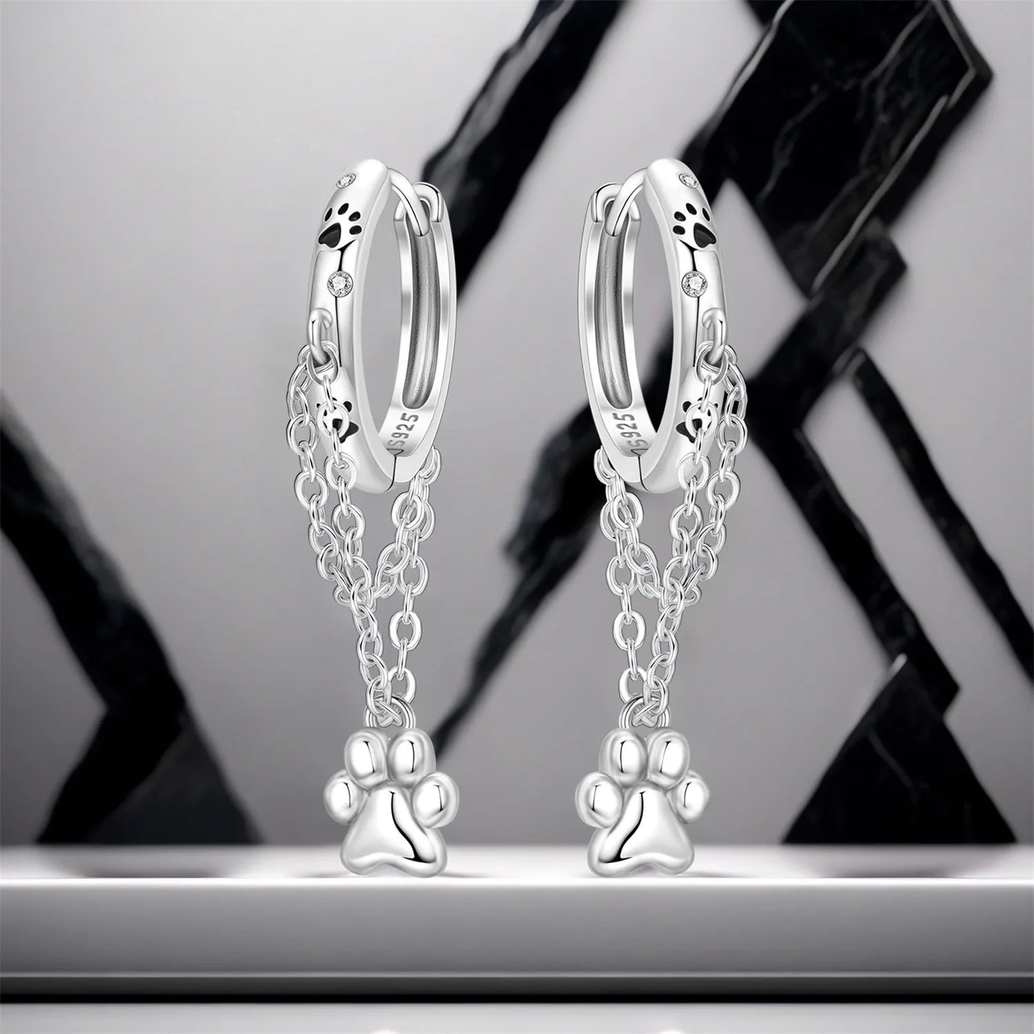 PANPOKI 925 Sterling Silver Cute Cat Animal Paws Drop Earrings Women Earrings Charm Fashion Versatile Party Jewelry Gifts