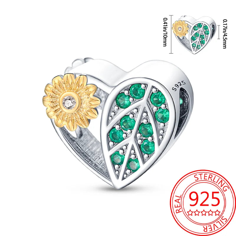 925 Sterling Silver Charm Green Monstera Leaves Charm Fit Bracelet Original Charm Bead for Women Jewelry DIY Making Fine Gift