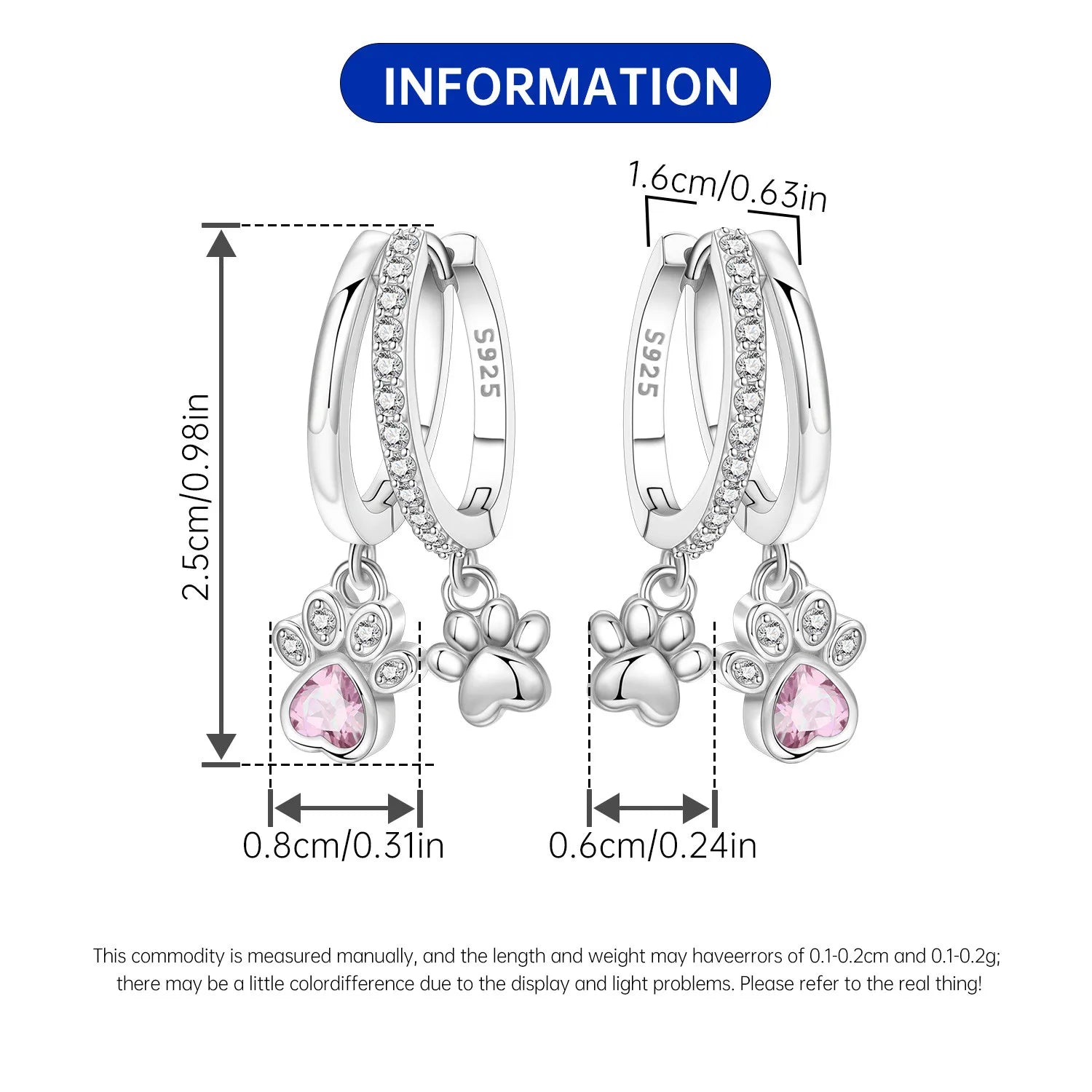 PANPOKI 925 Sterling Silver Double Layer Pet Paw Print Drop Earrings Women Earrings Charm Fashion Versatile Party Jewelry Gifts