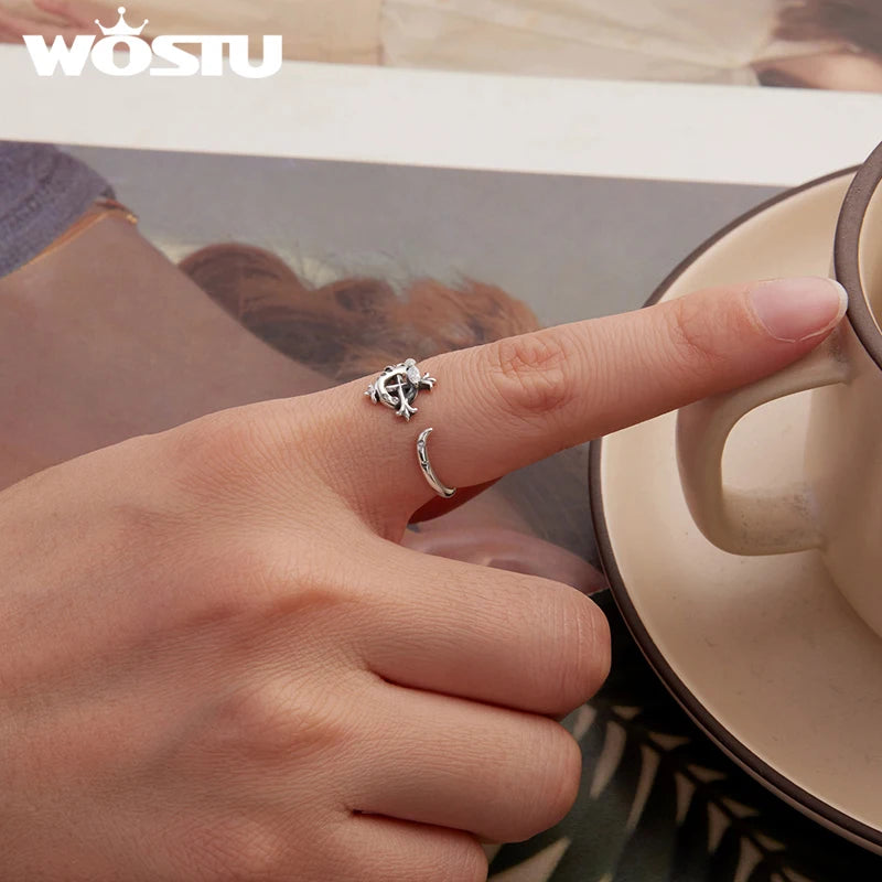 WOSTU 925 Sterling Silver Iris Snake Open Ring Oxidized CZ Flowers Cross Original Wisdom for Women Anniversary Fine Jewelry Gift