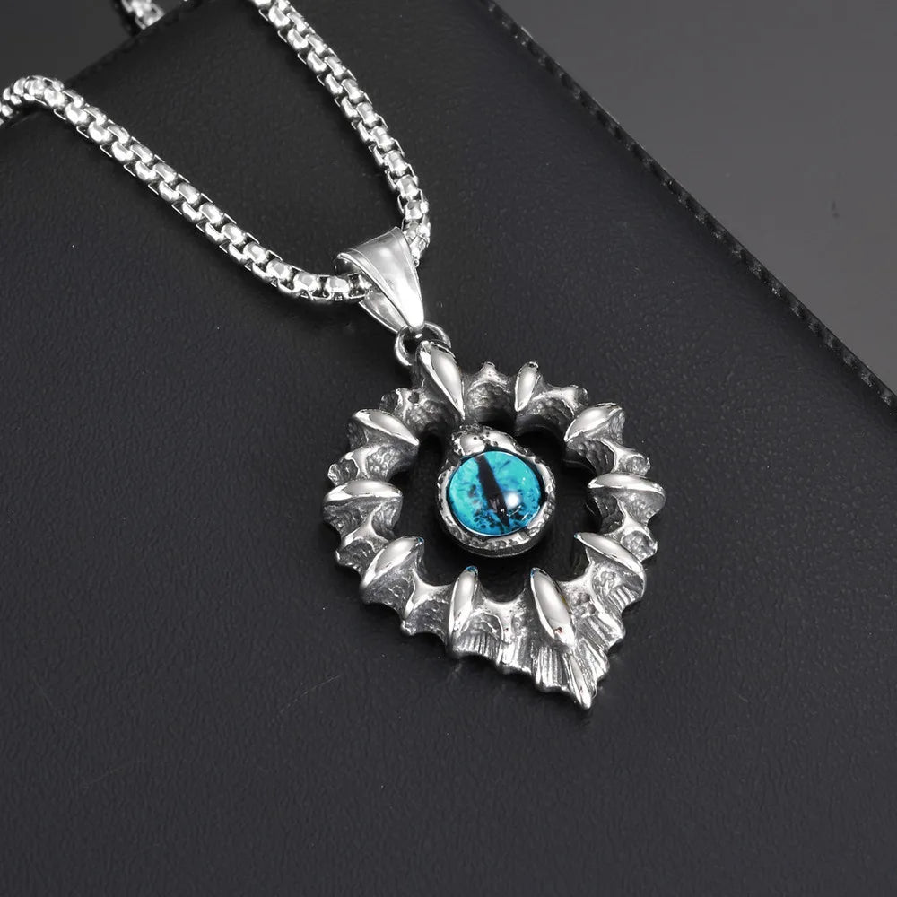 Vnox Men's Biker Punk Rock Pendant Necklaces, Blue Evil Eye Charm with Waterdrop Frame Pendant, Protection Accessory