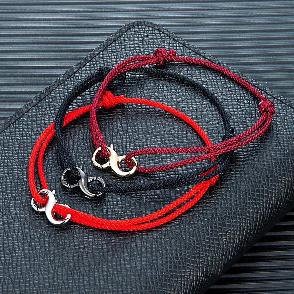 MKENDN Infinity Symbol Bracelet Lobster Clasp Mens Braided Thin Rope Bracelet With Carabiner Spring Clasp For Surfer Couple Gift