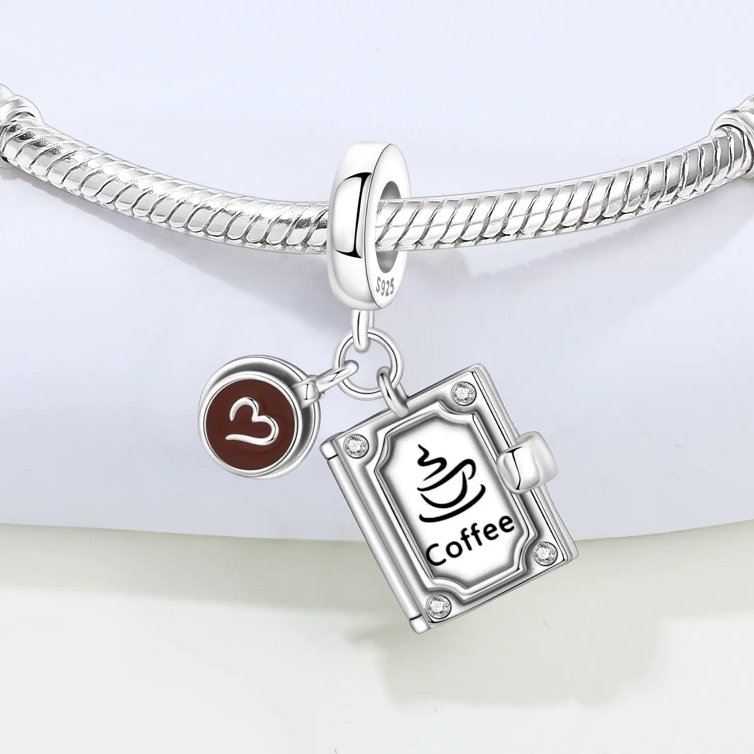 PANPOKI 925 Sterling Silver Coffee Can Open Book Pendant Beads Original Pendants Bracelet Charm Jewelry Party DIY Trendy Gifts