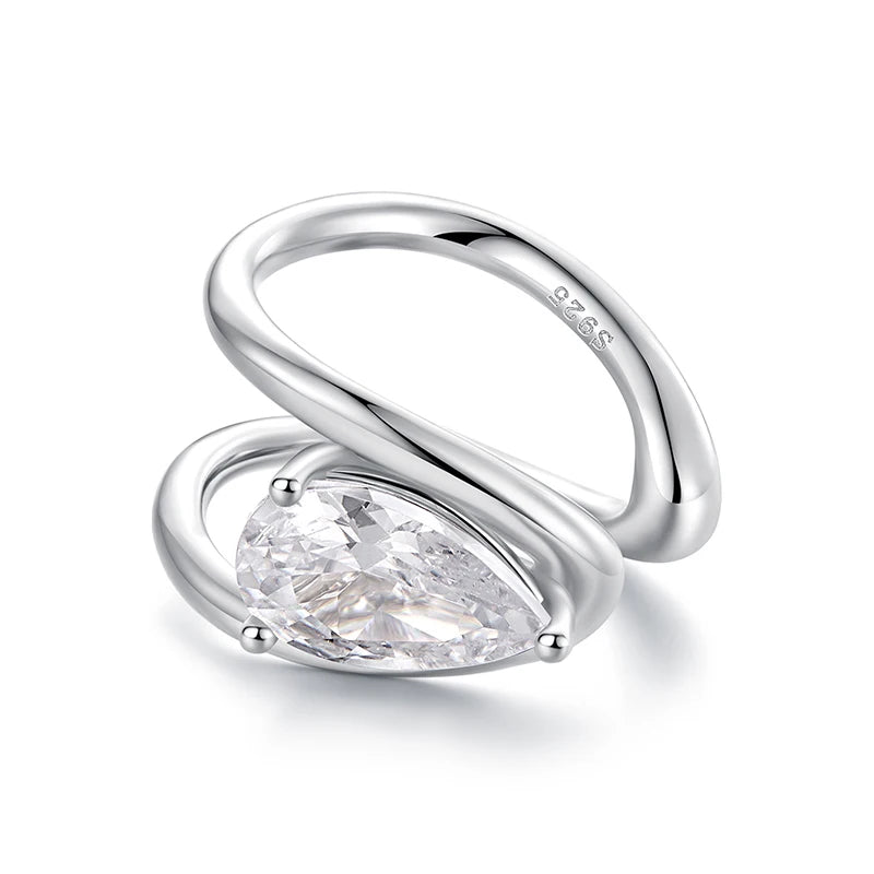 WOSTU 925 Sterling Silver Original Ear Cuff with Large Solitaire Pear Zirconia, Helix Ear Cuff for Women Elegant Dainty Gift
