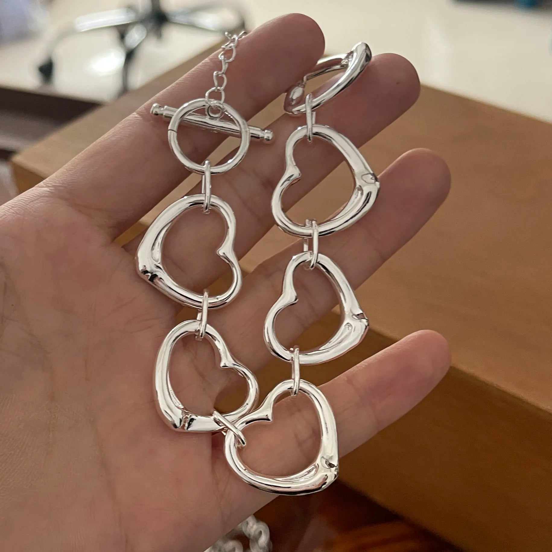 100% Solid 925 Sterling Silver Bracelet for Women Men Vintage Handmade Shinning Heart Bracelets Birthday Christmas Gift