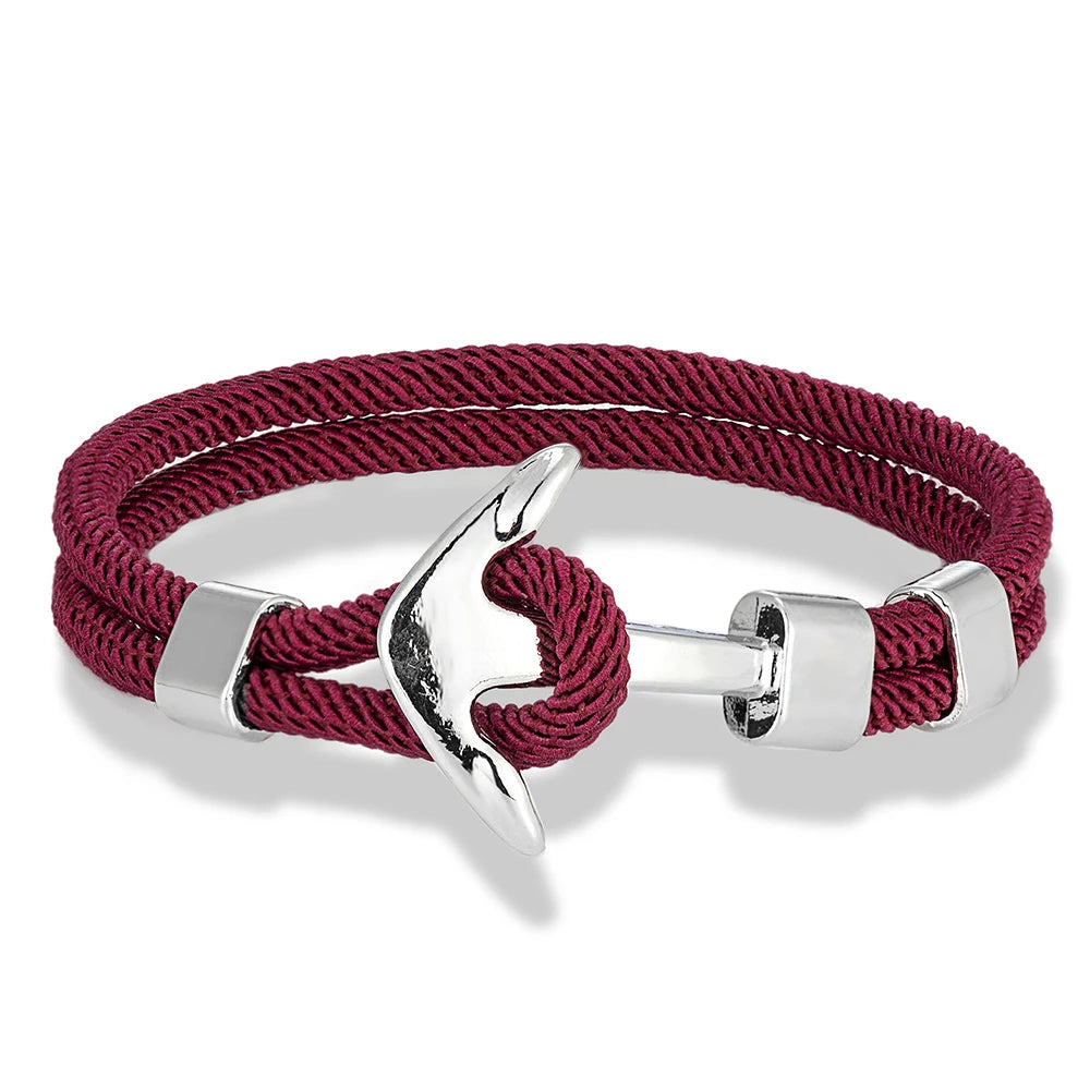 MKENDN Anker-Armbänder für Herren, doppelsträngig, nautisches Surfer-Armband, wasserdicht, Seil, silberfarben, Bootsschnalle