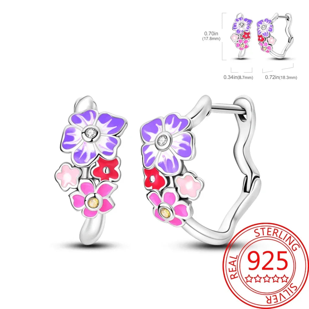 Pink Series 925 Sterling Silver Romantic Flower Butterfly Unicorn Tulip Geometry Earrings Boutique Fine Jewelry Gifts for Women