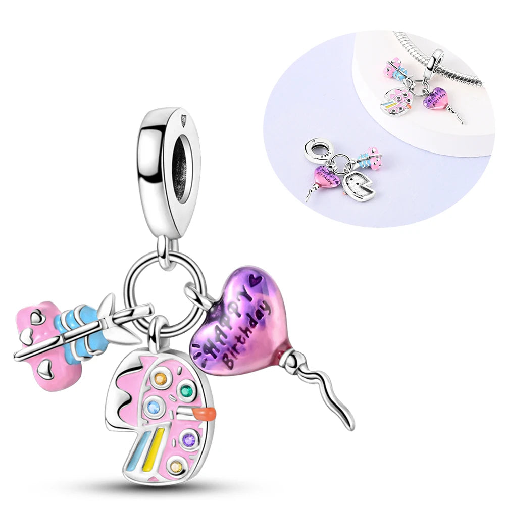 925 Silver Girl Lady Lipstick Makeup Charm Dangle Pendant Beads Fit Original Bangle Cosmetic Charms Bracelet DIY Making Jewelry