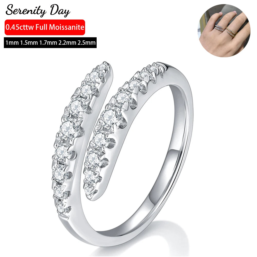 Serenity 0.45ct D Color All Moissanite Rings For Women 100% S925 Sterling Silver Plated 18K Double Opening Wedding Rings Jewelry