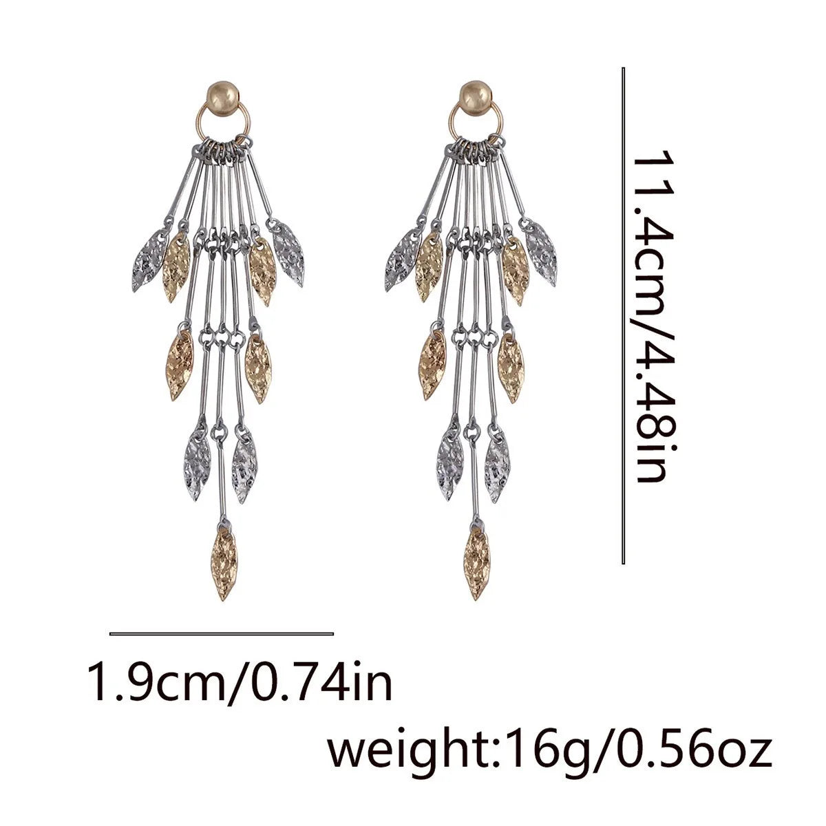 ZAA Luxury Retro Long Tassel Geometric Leaf Splicing Temperament Earrings
