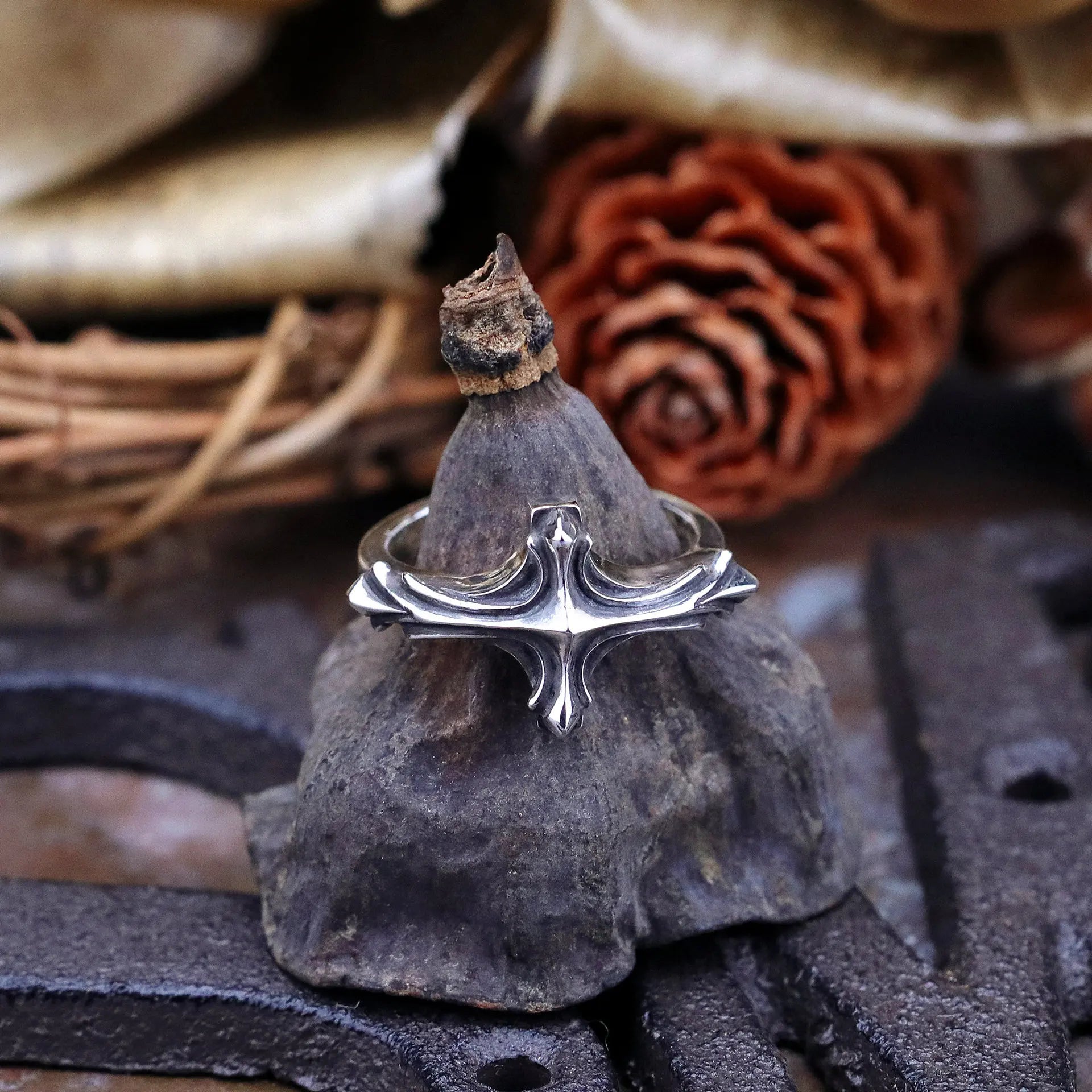 Retro Rib Cross Ring For Men Silver Color Punk Gothic Adjustable Ring Handmade Jewelry Rock Hiphop Biker Accessories Man Gift