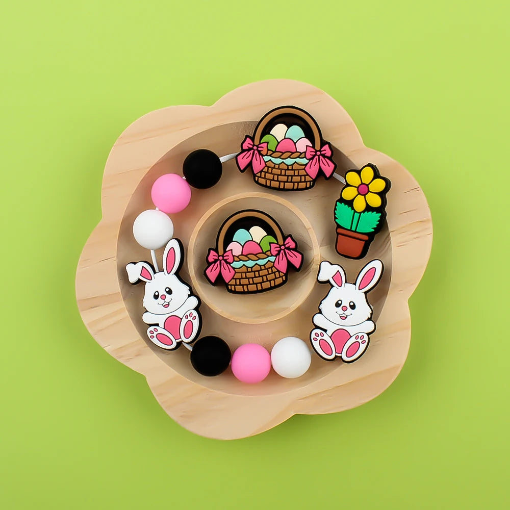5/10pcs Silicone Beads Easter Egg Bunny Beads Cute for DIY Keychains Jewelry Accessories Bracelet Making Pen Decor Creative Gift