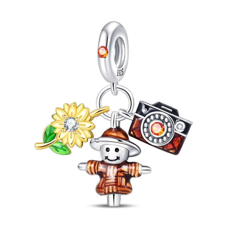 New 925 Sterling Silver Charm Beads Pendant Pumpkin Maple Leaf Autumn Series Charms Fit Original Bracelets Fine Jewelry