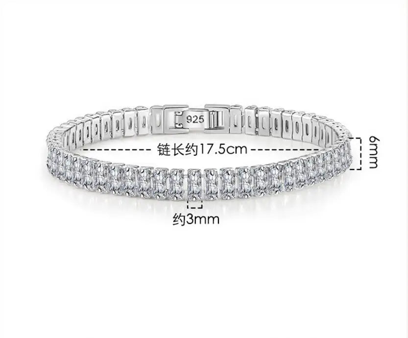 Solid Pure Silver 15/16/17/18/19/20/21 cm Tennis Bracelet Pave 3 mm Round Black Jet Zircon Elegant Real 925 Jewelry For Women