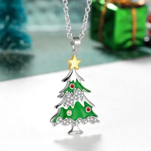 Full Rhinestone Christmas Tree Snowflake Pendant Necklace For Women Exquisite Zircon Star Girl Sweater Collarbone Chain Jewelry